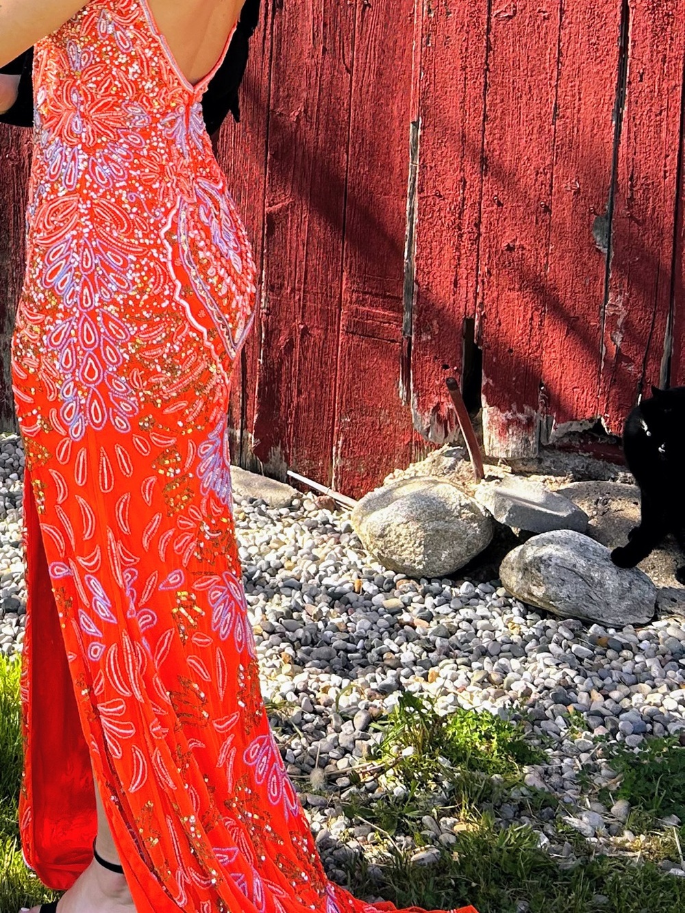 Jovani Coral and Lavender Beaded Spaghetti Strap Prom Dress - Picture 5 of 10